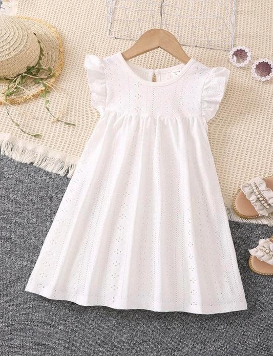 White Knit Eyelet Detail Dress