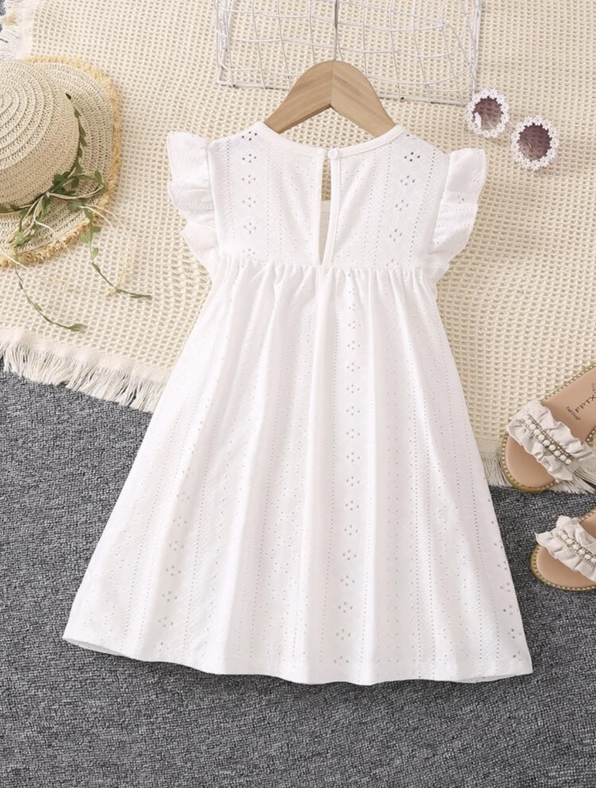 White Knit Eyelet Detail Dress